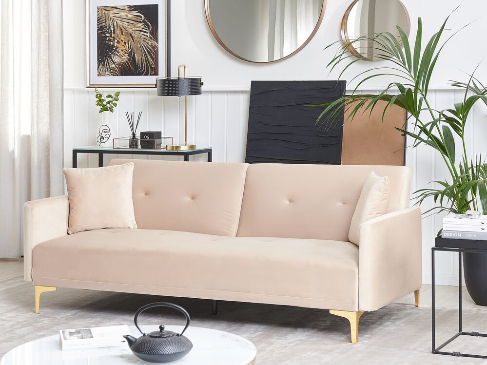 Slaapbank 3-zits LUCAN Fluweel Beige