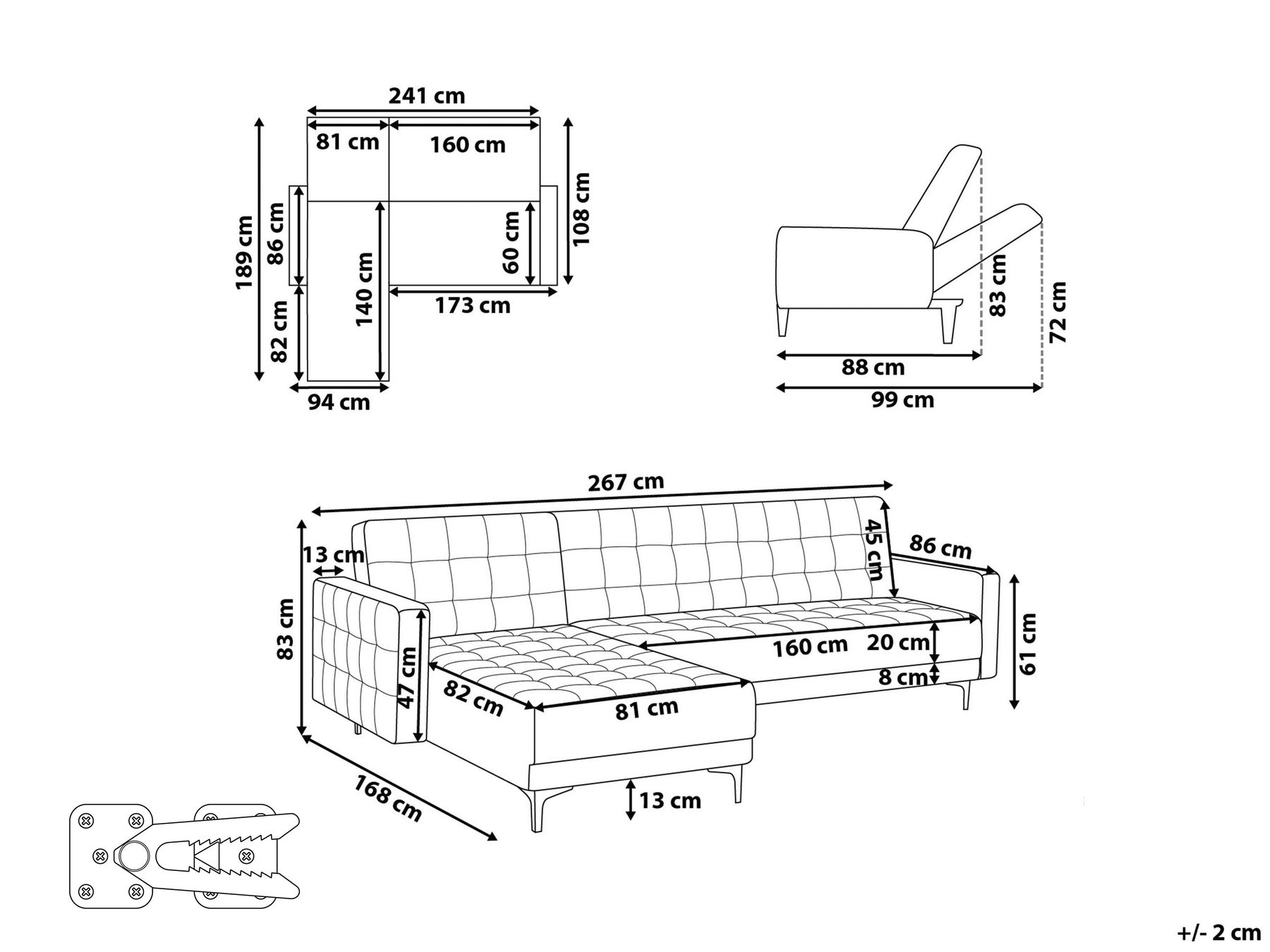 Right Hand Boucle Corner Sofa White ABERDEEN_959074