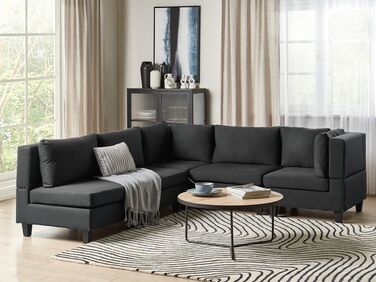 5 Seater Left Hand Modular Fabric Corner Sofa Black UNSTAD