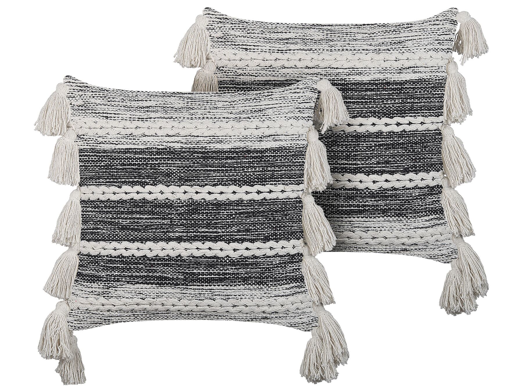 2 bawełniane poduszki dekoracyjne z frędzlami 45 x 45 cm czarne z białym ROCHEA_839946