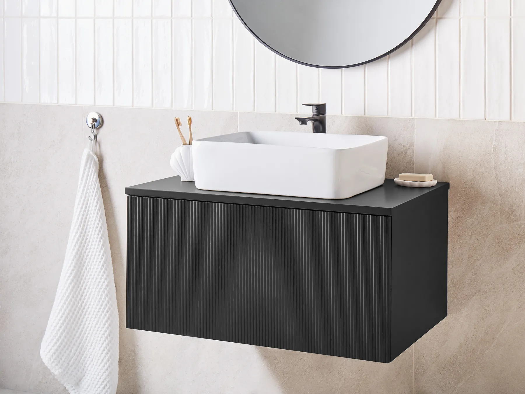 Wall Mounted Vanity Unit ALZIRA 80 cm Black_935036