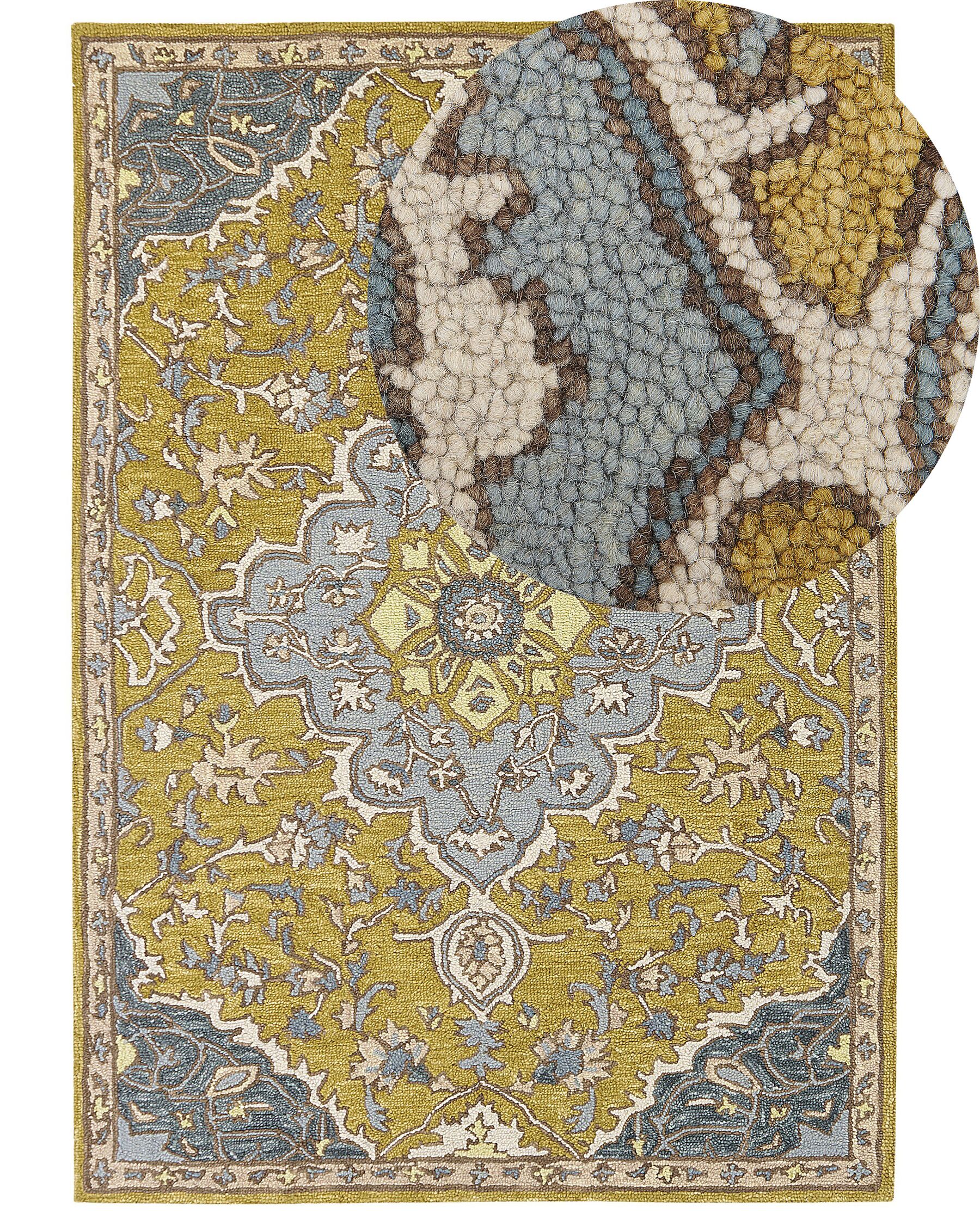 Teppich Wolle gelb / blau 160 x 230 cm orientalisches Muster Kurzflor MUCUR_830698