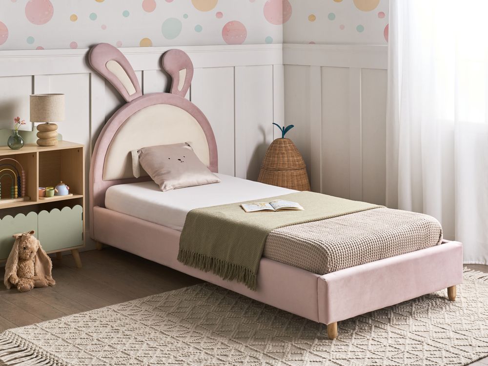 Børneseng Kanin Velour LALLIAS 90 x 200 cm Lyserød
