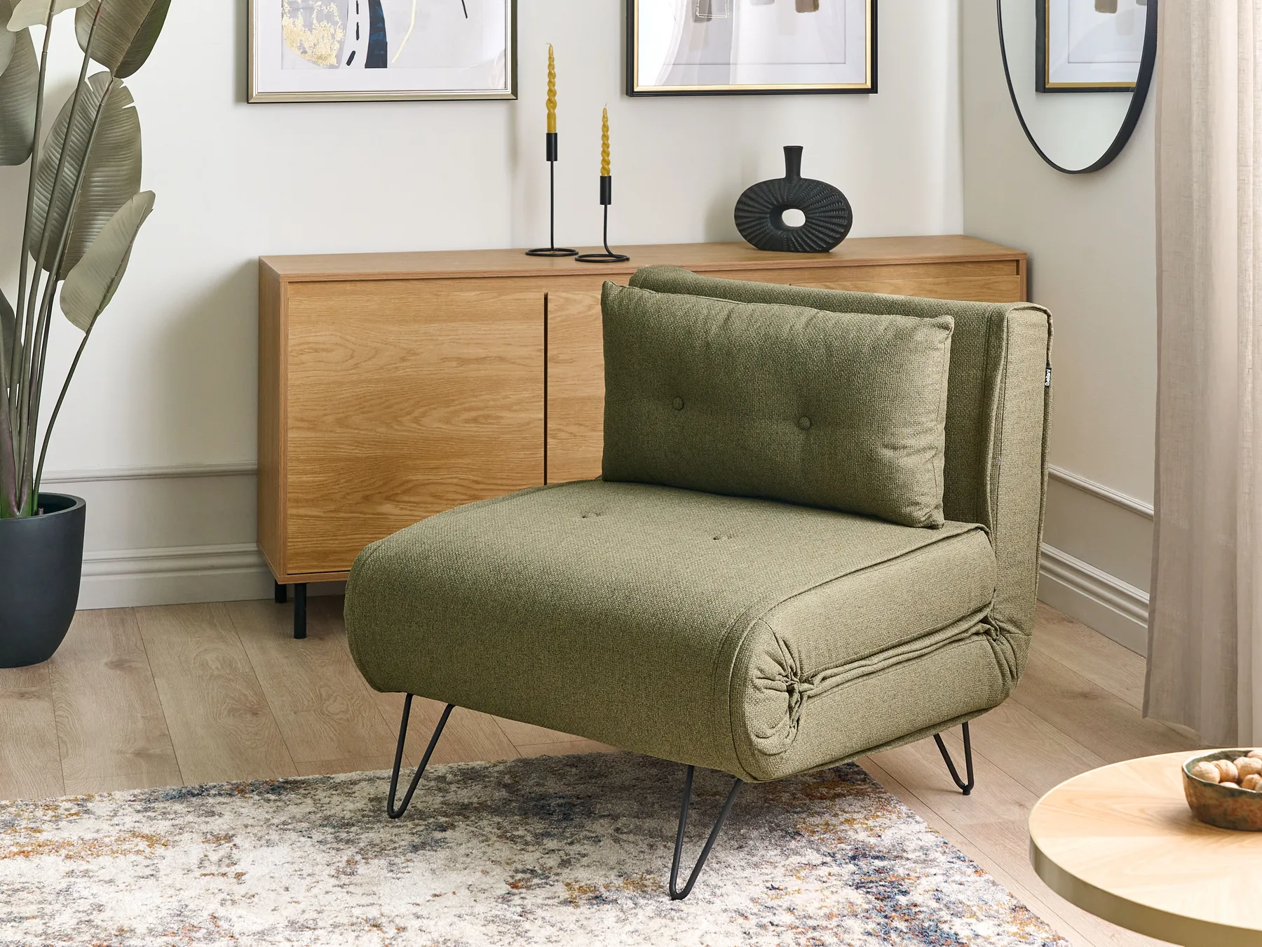 Single Sofa Bed VESTFOLD Fabric Olive Green_930211
