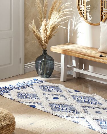 Cotton Runner Rug 80 x 200 cm Light Beige and Blue MANAVGAT