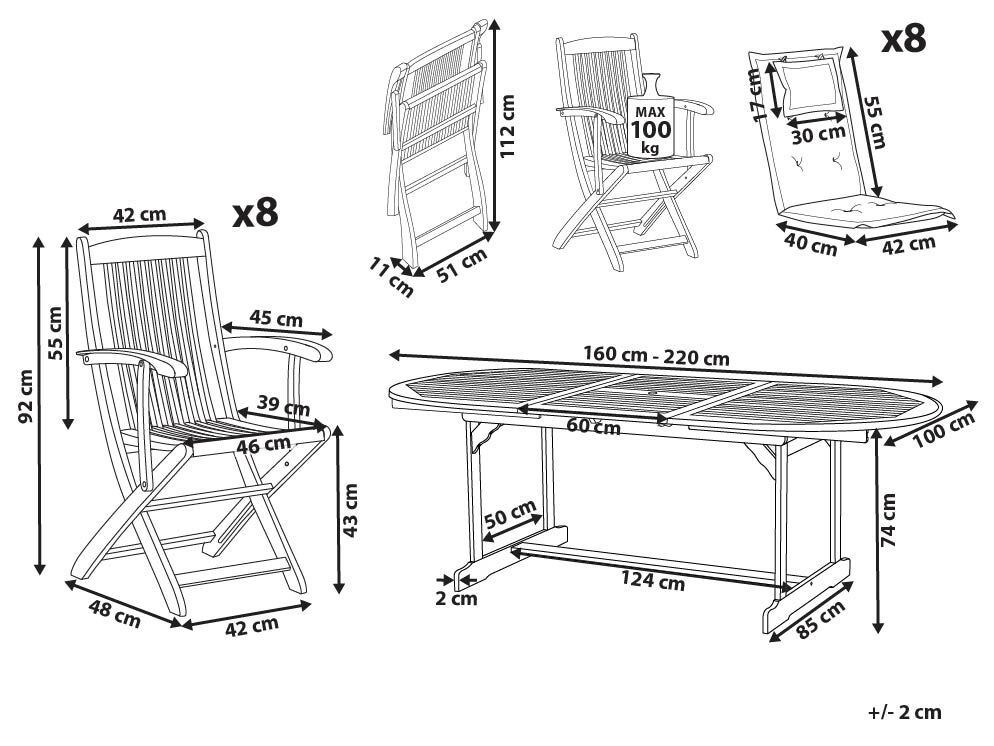 Garden Dining Set 8 Seater MAUI II with Cushions Acacia Wood Blue_926712