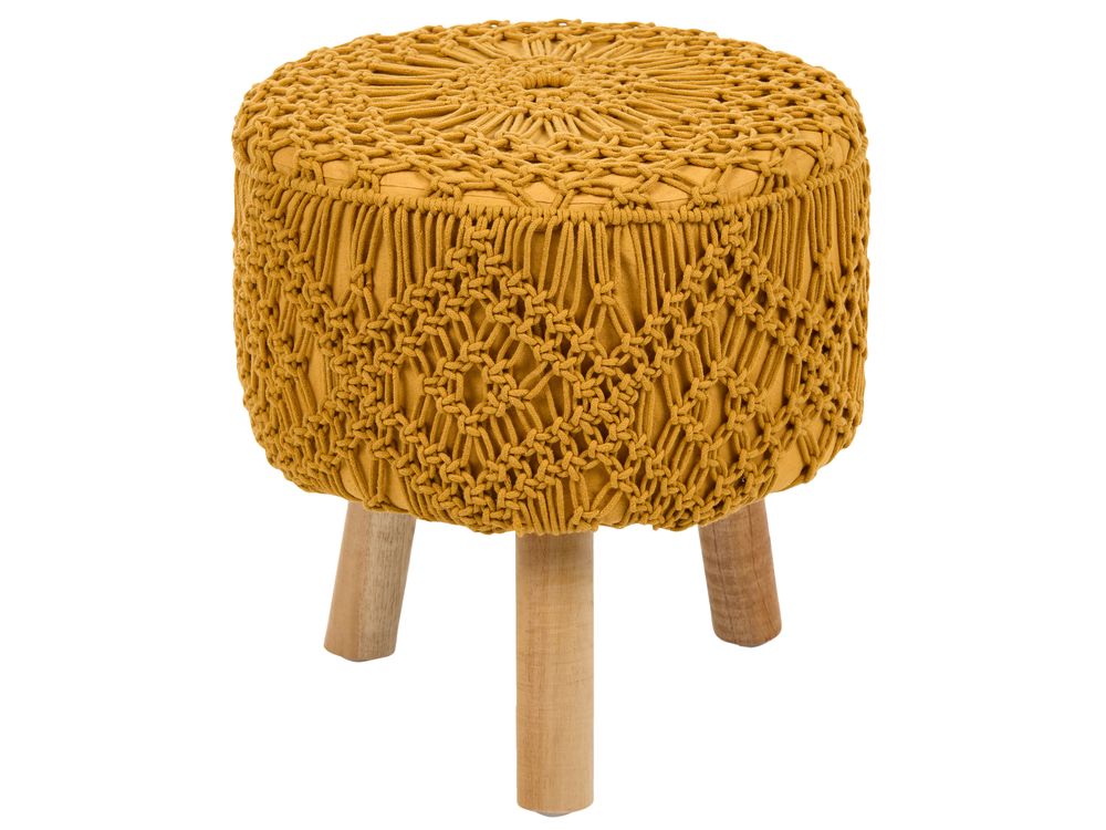 Footstool Macramé MANZAI Cotton Mustard