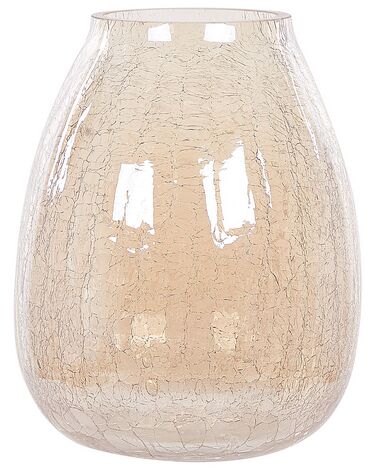 Glass Flower Vase 22 cm with Crackle Effect Light Beige LIKOPORIA