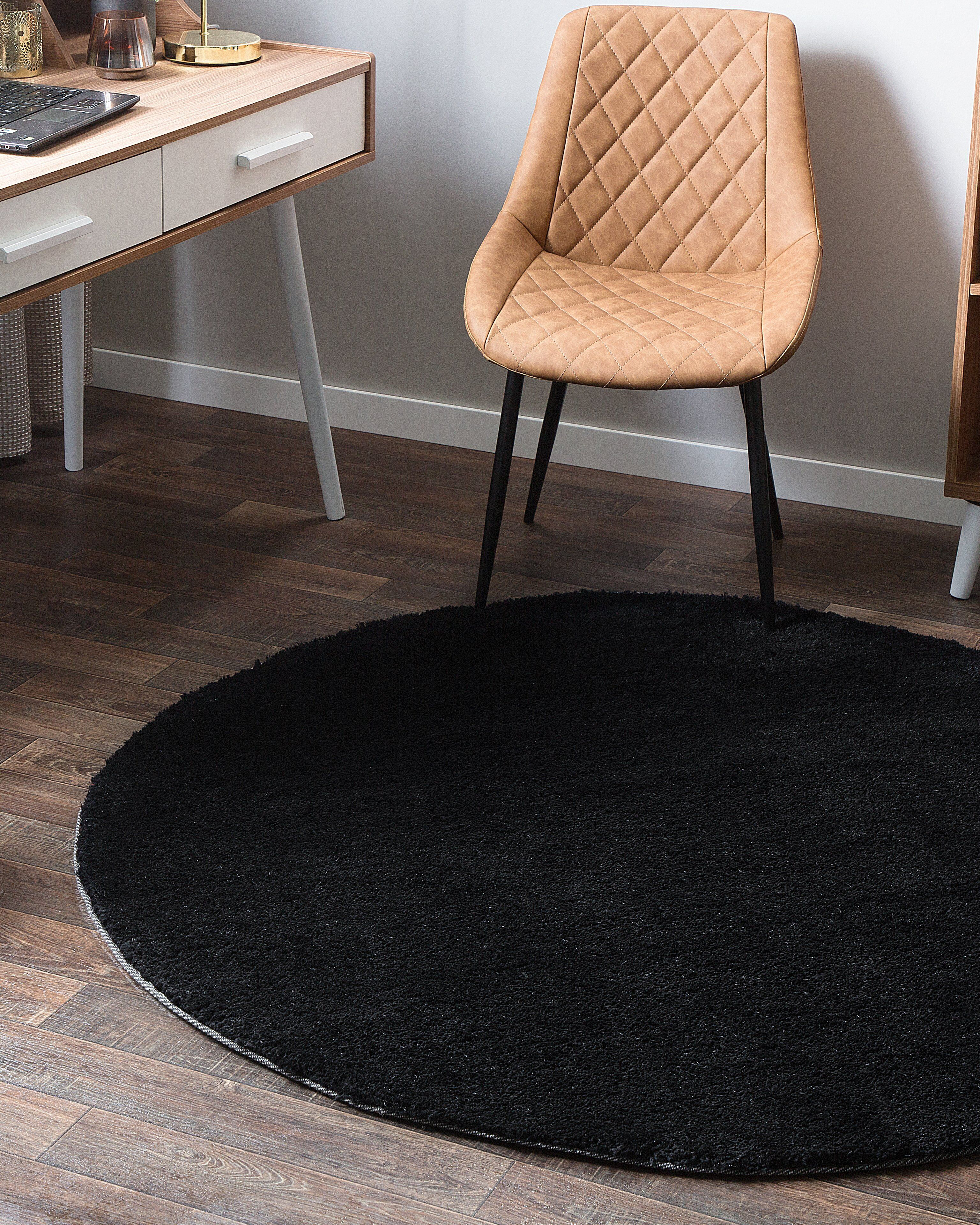 Shaggy Round Area Rug ⌀ 140 cm Black DEMRE_820682