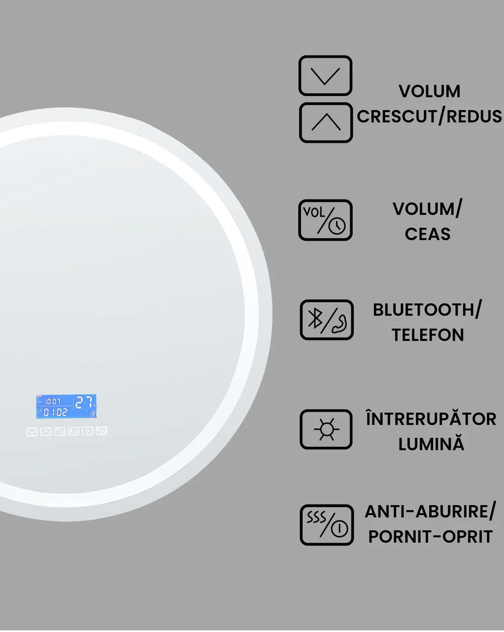 Oglindă LED pentru baie BROGNON 60 cm 60 cm Cu difuzor Bluetooth integrat Argintiu_940359