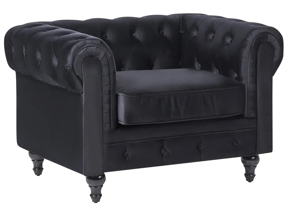 Living Room Set 4 Seater CHESTERFIELD Velvet Black_707688