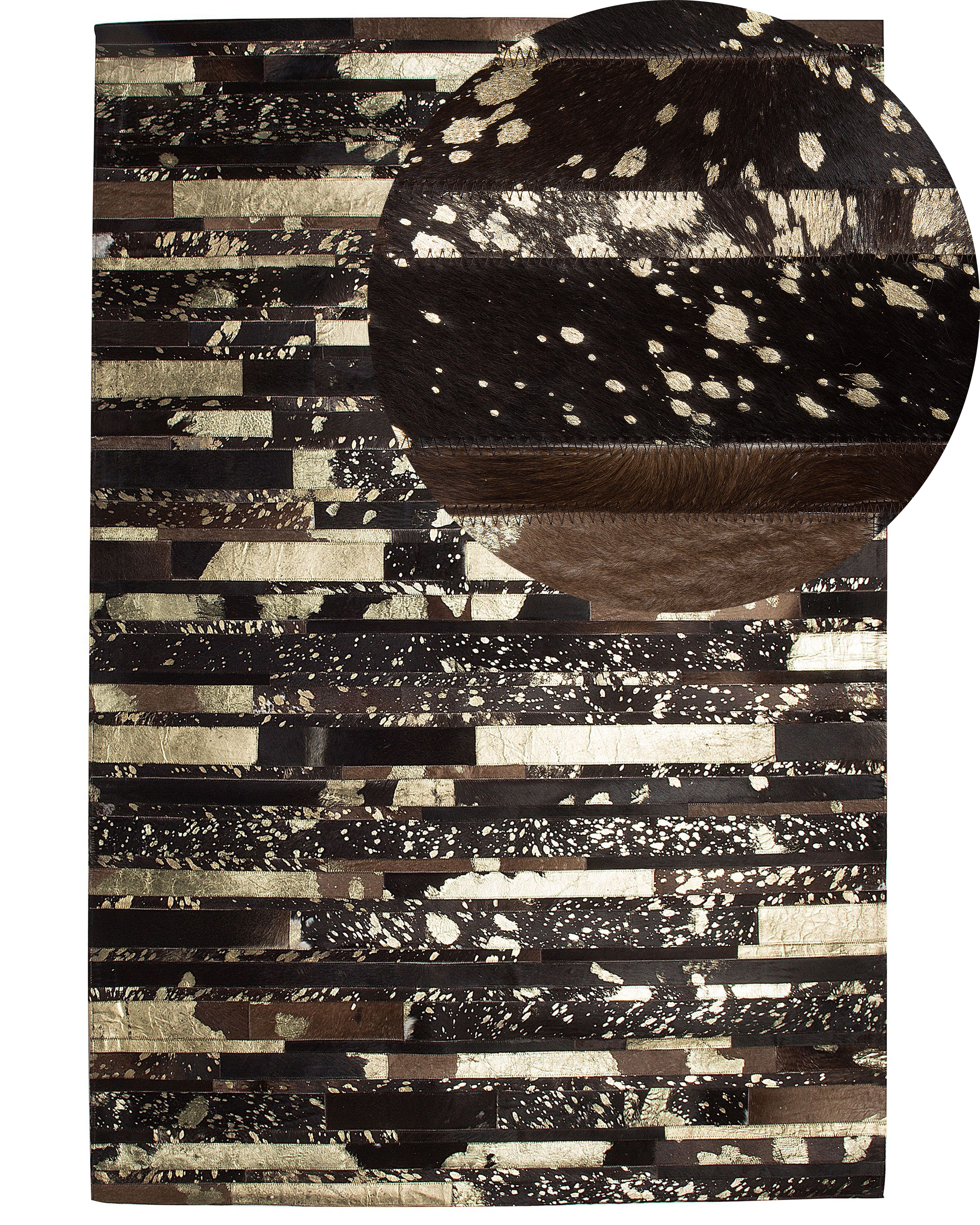Tappeto patchwork vera pelle 160 x 230 cm nero e oro ARTVIN_517065