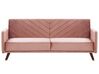 Sofá cama 3 plazas de terciopelo rosa/madera oscura SENJA_787331