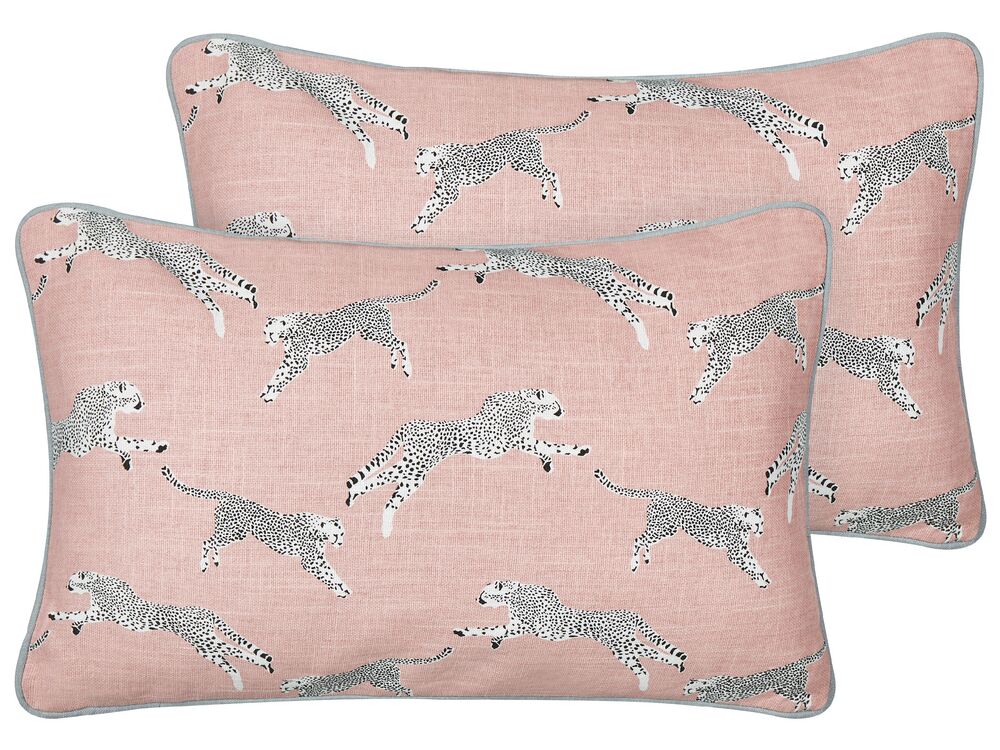 Dekokissen 2er Set ARALES 30 x 50 cm Baumwolle Pastellrosa Tiermuster