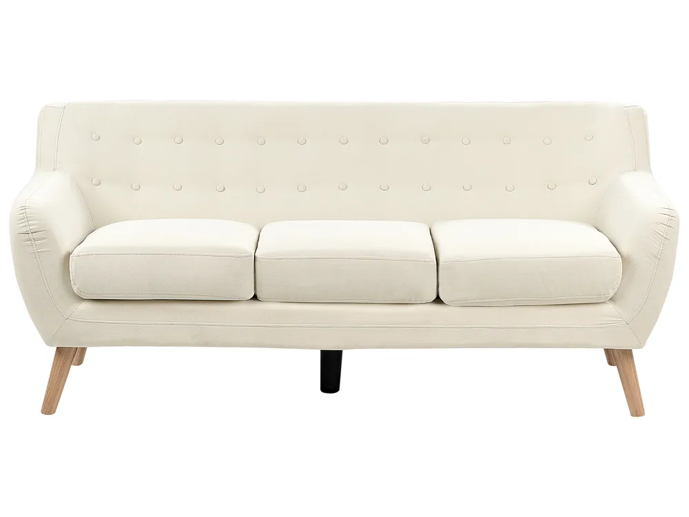 Divano 3 Posti Chesterfield Beliani In Tessuto Beige - Stile Vintage Glamour Con Struttura In Legno Di Eucalipto, 222x85x78 Cm