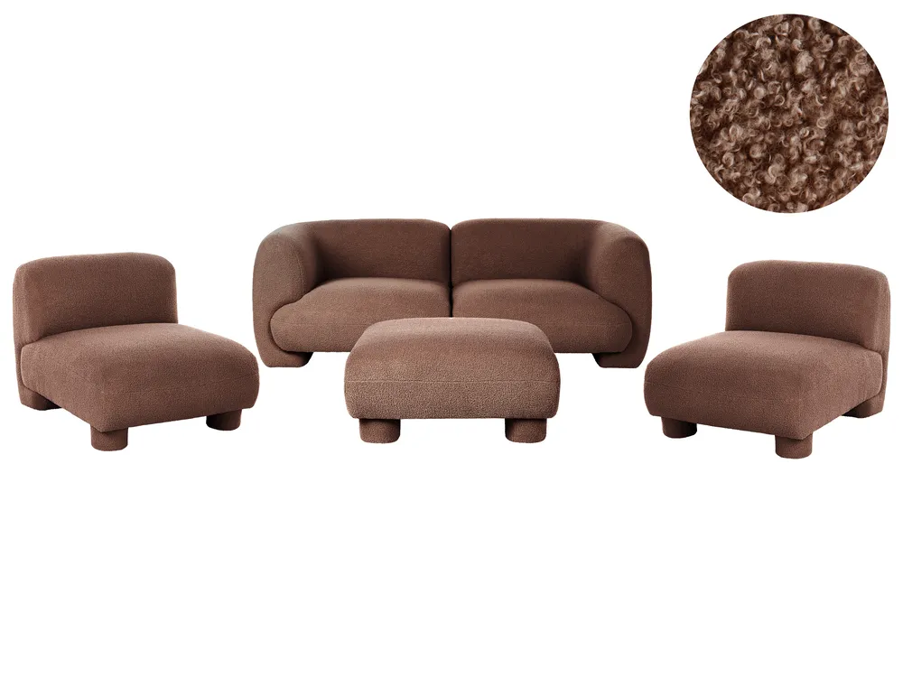 Modular Living Room Set 4 Seater MJALBI Boucle Brown