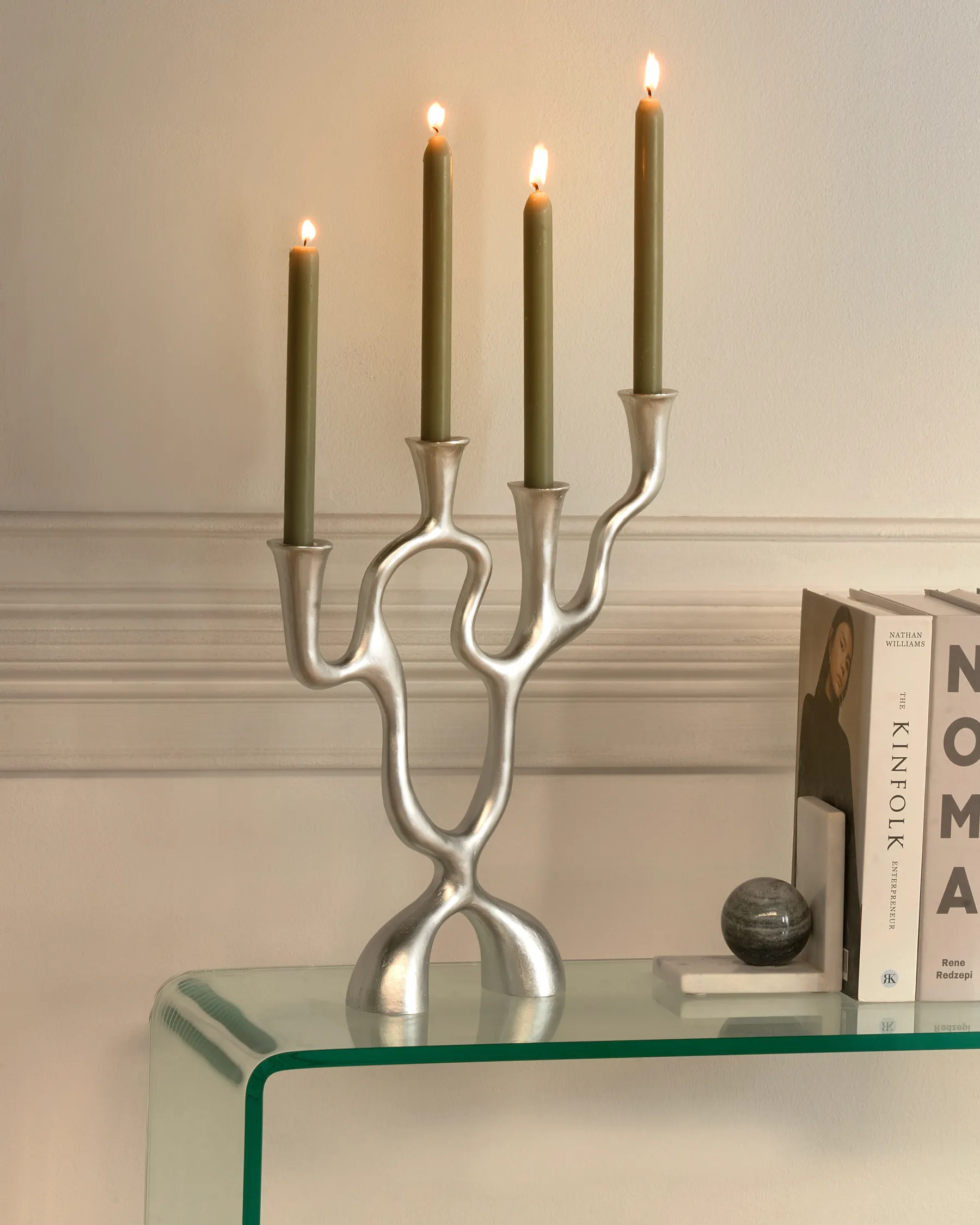 Candle Holder FAMOES 41 cm Metal Silver_968299