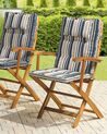 Set of 2 Garden Dining Chairs with Blue Stripes Cushion MAUI_722037