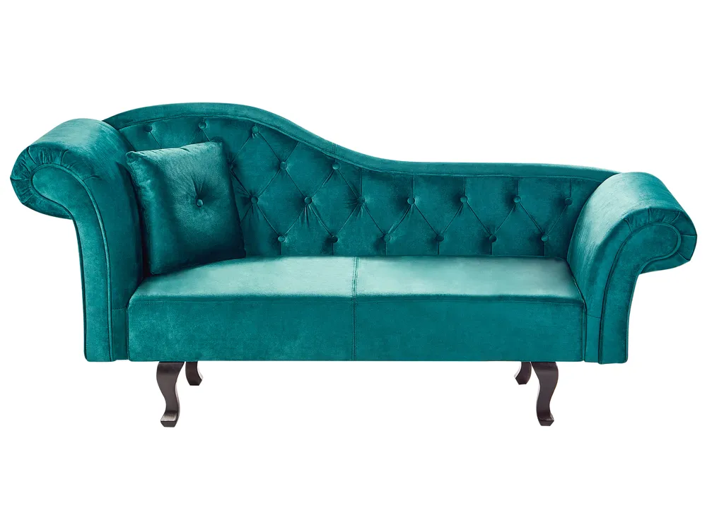 Left-Hand Chaise Longue LATTES II with Cushion Velvet Emerald Green