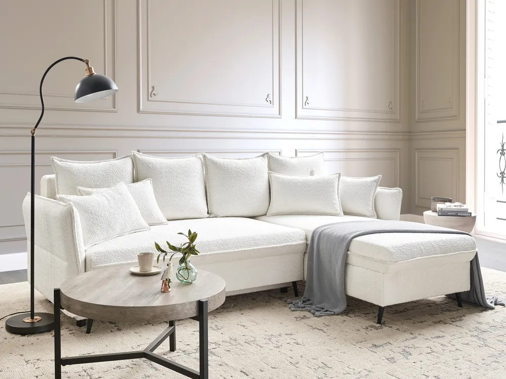 Divano letto angolare posti VILLIE Bouclé Bianco sporco con