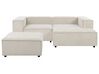 Left Hand 2 Seater Modular Corduroy Corner Sofa with Ottoman Off-White APRICA_907654