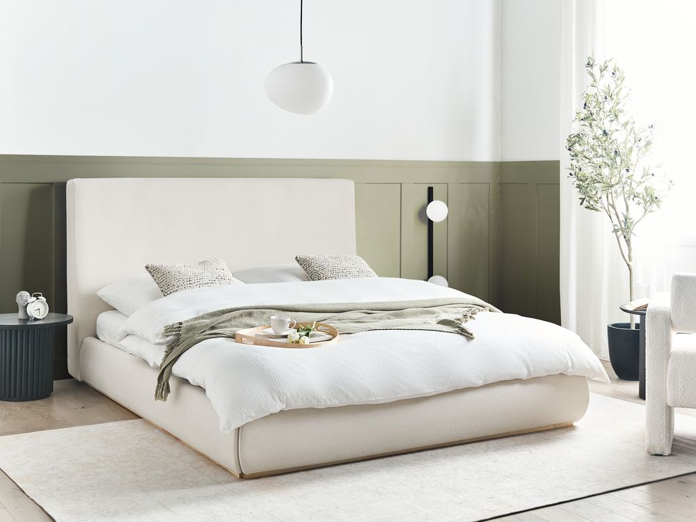 Ottoman Bed CAMPAGNE Fabric Light Beige 160 x 200 cm (EU King Size)