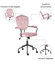 Chaise de bureau VELISSE Velours Rose pastel_1065430