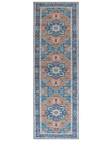 Teppich blau / orange orientalisches Muster 80 x 240 cm Kurzflor RITAPURAM