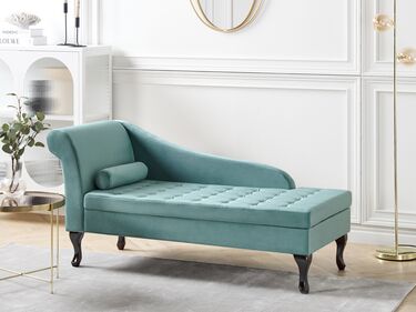 Left Hand Velvet Chaise Lounge with Storage Teal PESSAC