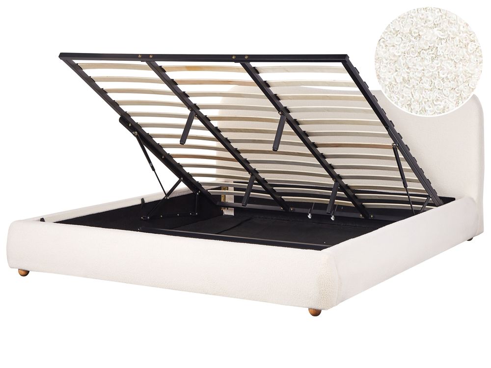 Cama con almacenaje BLAGNAC Bouclé Blanco crema 180 x 200 cm