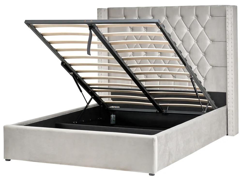 Ottoman Bed Velvet LUBBON 140 x 200 cm (EU Double) Light Grey - Main Image