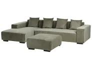 Corner Sofa 4 Seater LUNGO with Ottoman Corduroy Green Right Hand_962328