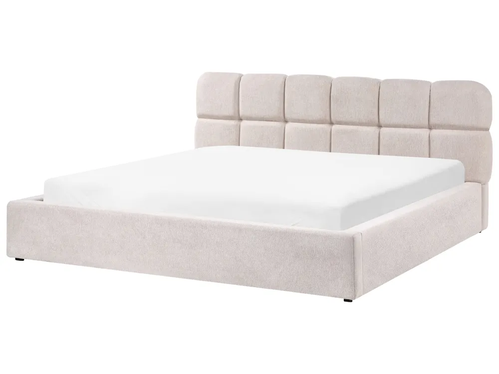 Ottoman Bed BASTON Fabric Light Beige 180 x 200 cm (EU Super King)_1055423