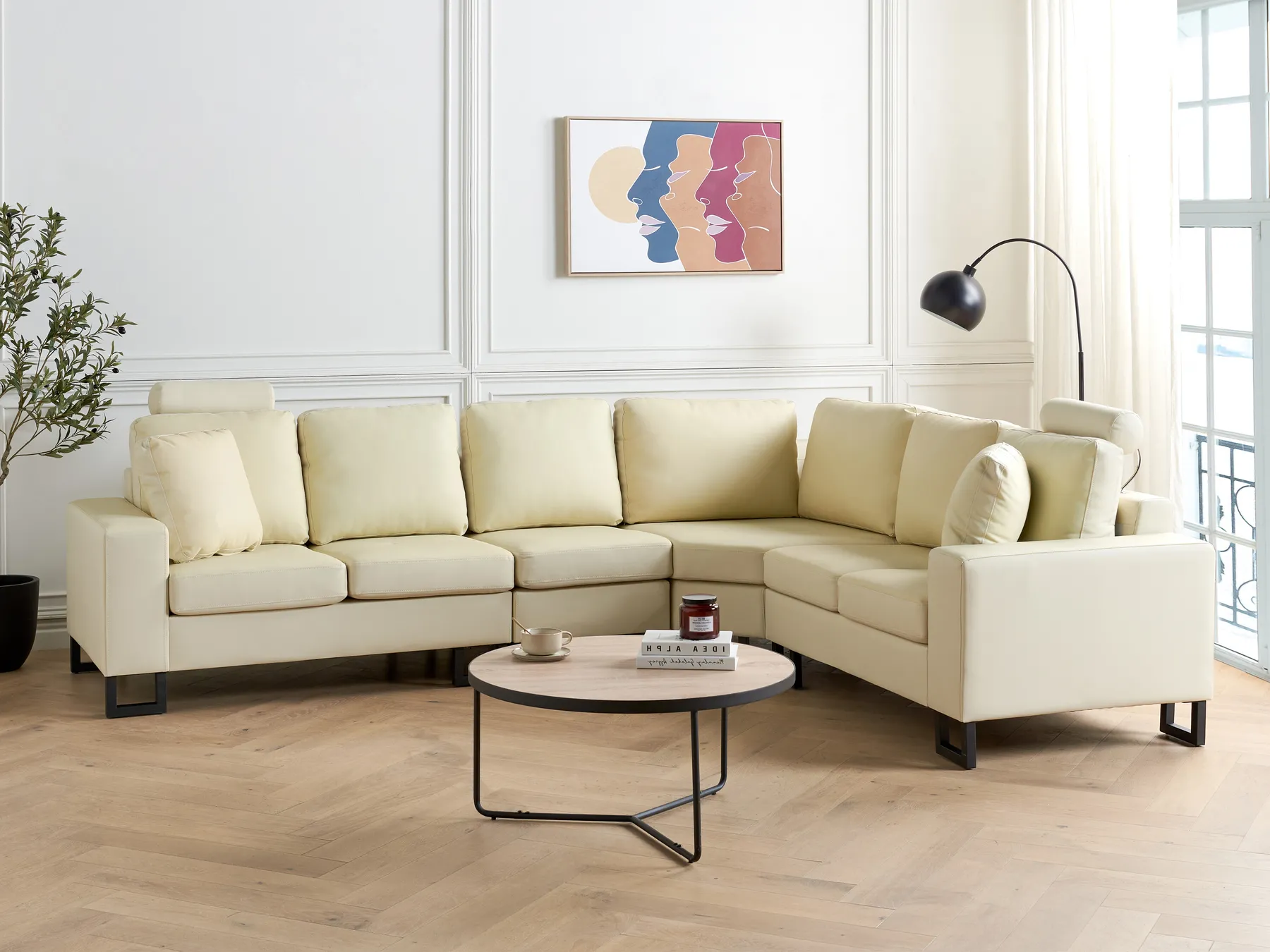 Corner Sofa 6 Seater STOCKHOLM Leather Light Beige Left Hand_900594