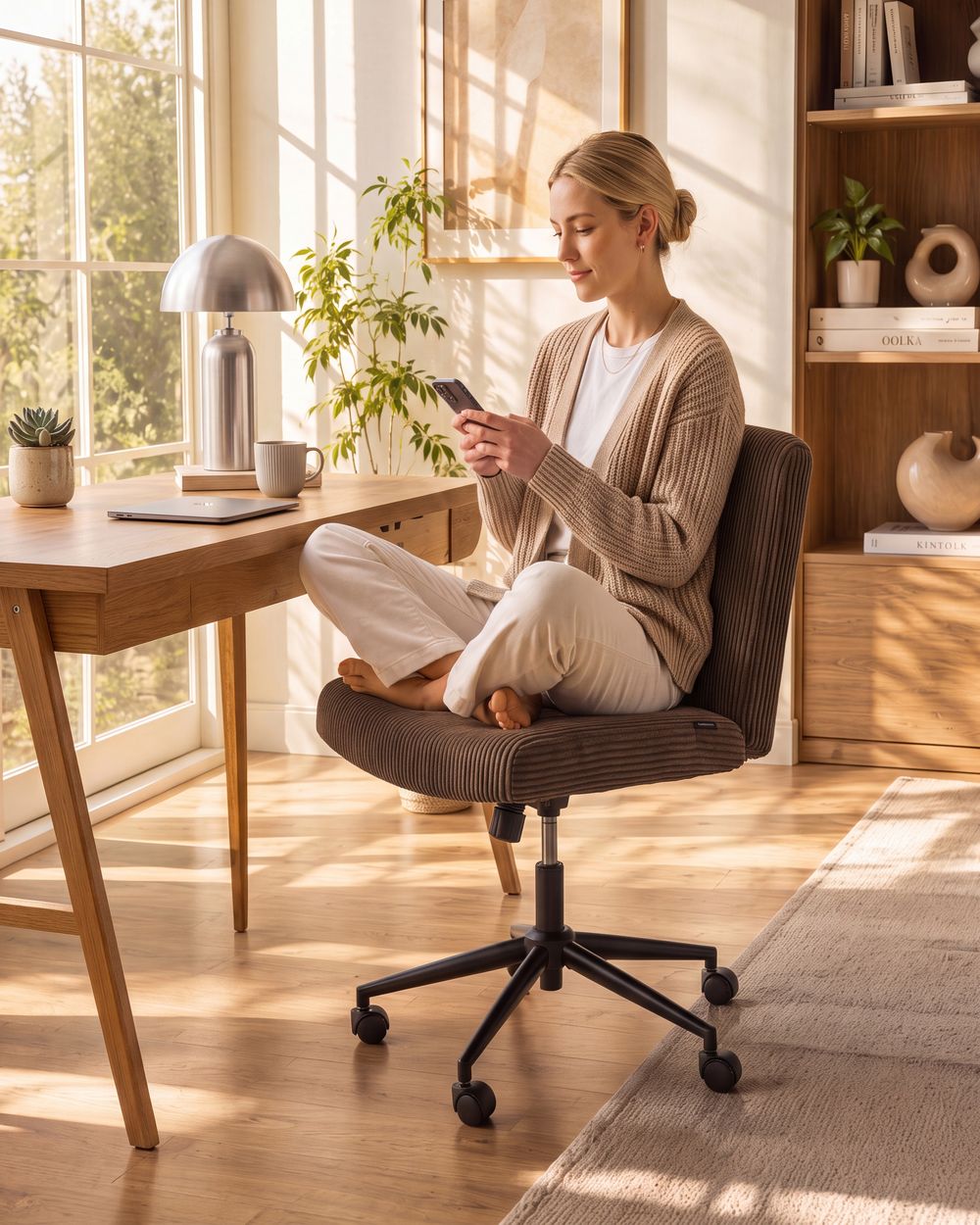 Cadeira home office GEDDES Bombazine Castanho escuro