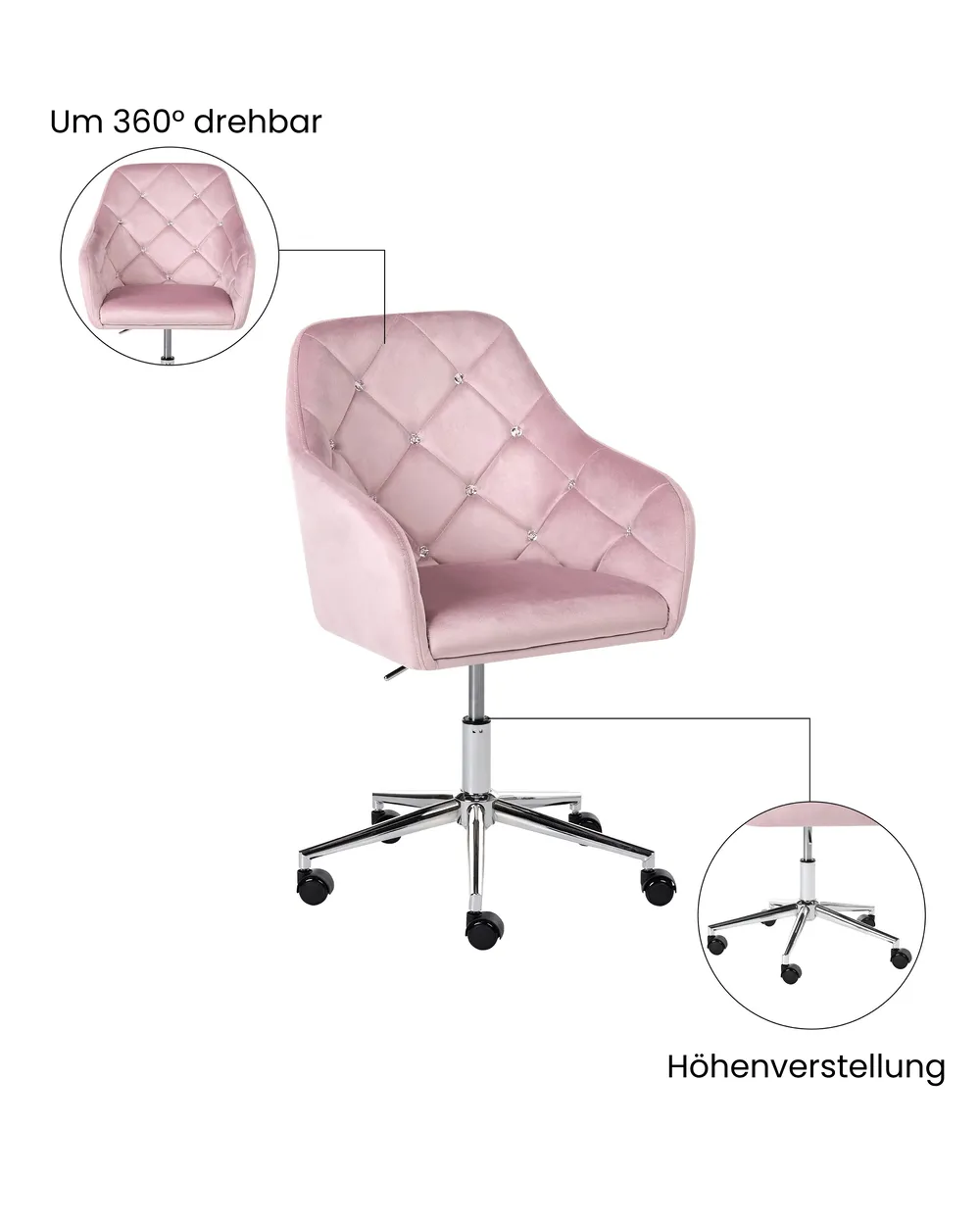 Schreibtischstuhl VELORIA Samtstoff Pastellrosa_1065146