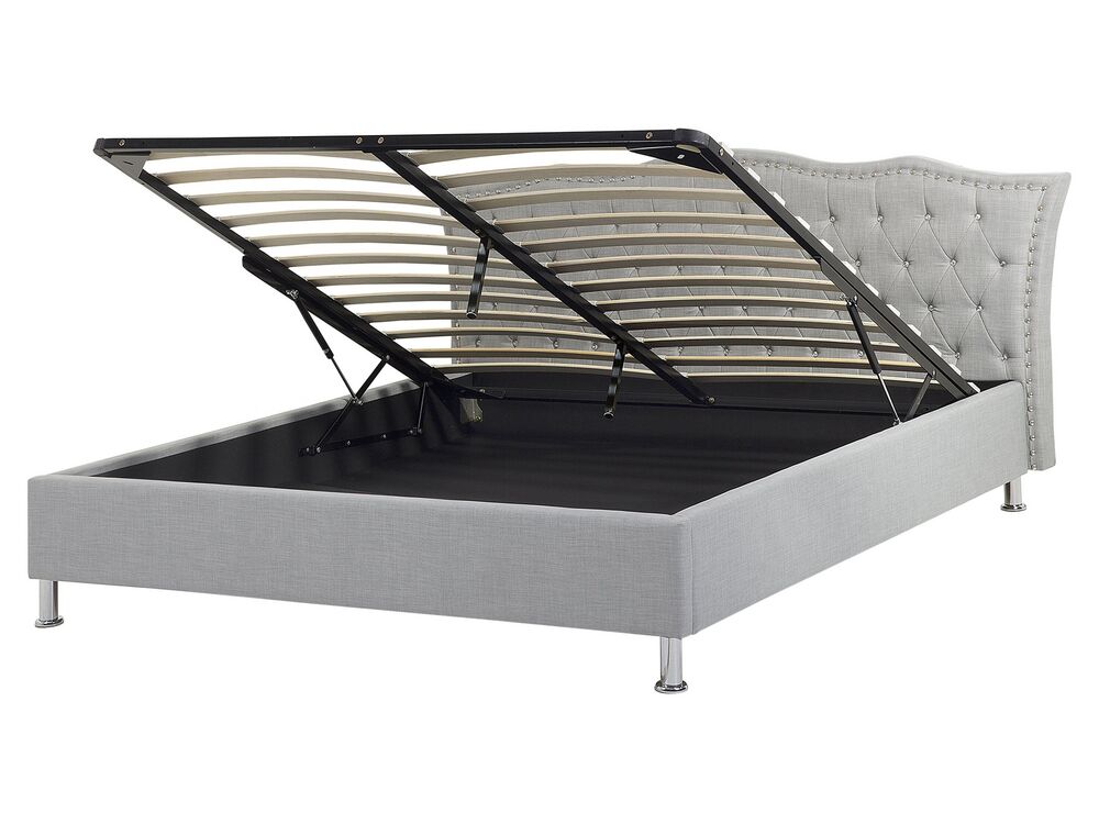 Fabric EU King Size Ottoman Bed Grey METZ Beliani