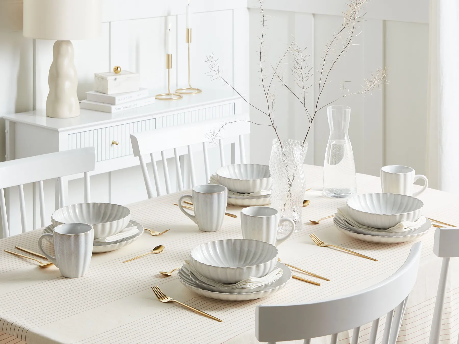 Set of 8 Deep Plates NETTLE Stoneware Off-White_986486