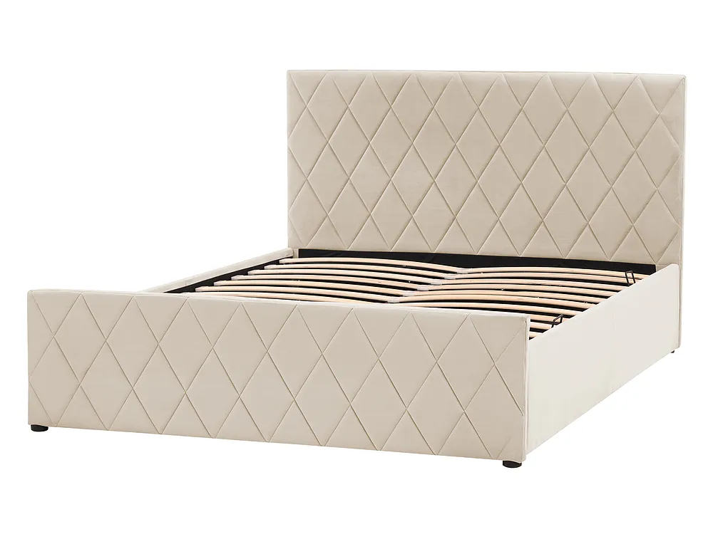 Bett mit Stauraum ROCHEFORT Samtstoff Beige 140 x 200 cm_857276
