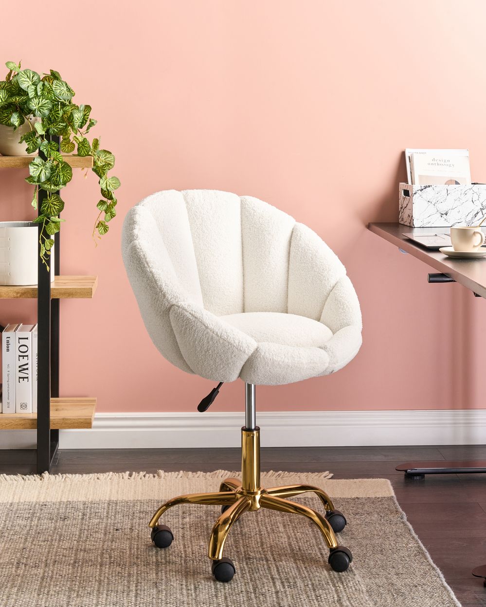 Sedia da scrivania ANNABELLE Bouclé Bianco