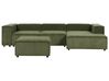 Left Hand 3 Seater Modular Jumbo Cord Corner Sofa with Ottoman Green APRICA_896905