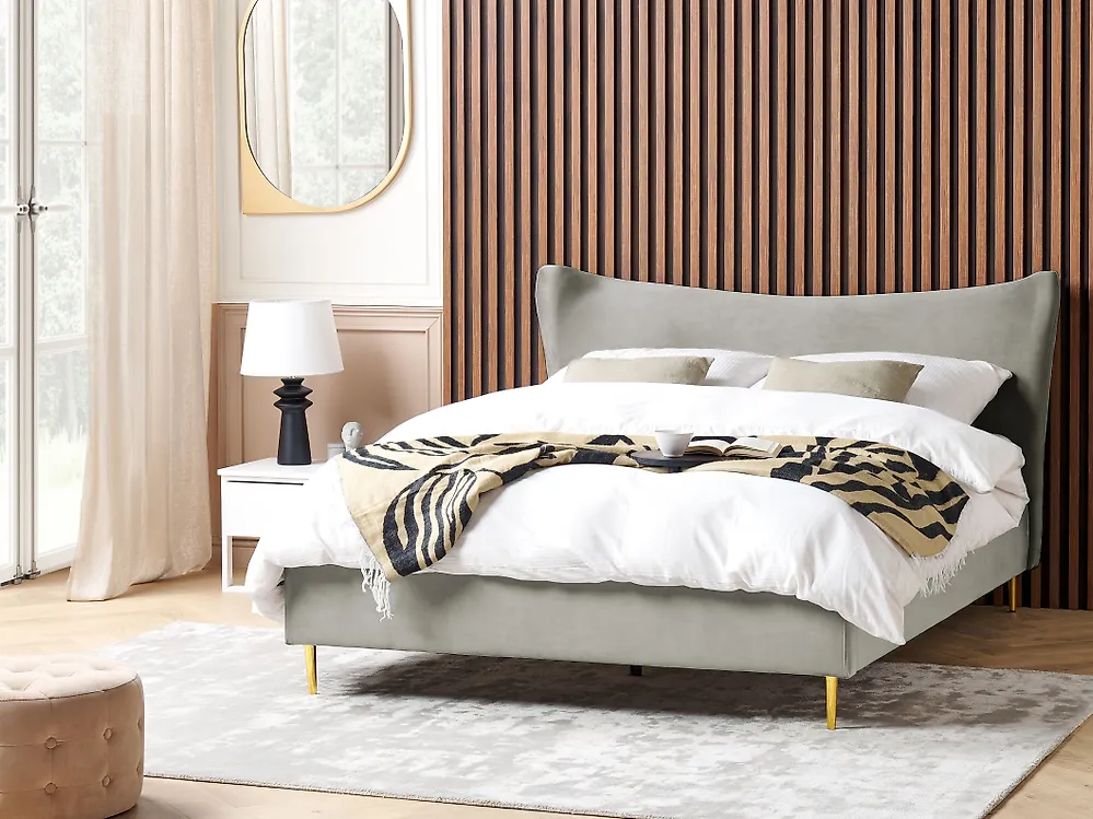 Lit avec sommier Velours CHALEIX 180 x 200 cm Gris clair_1178562