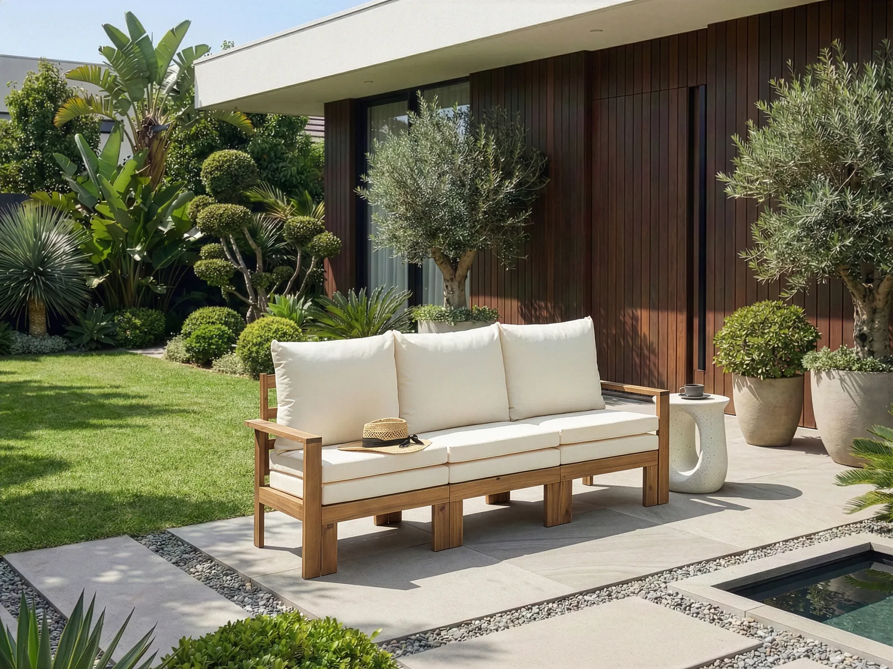 Panca da giardino con cuscino ISOLELLO 190 cm Regolabile Legno d'acacia Marrone_999147