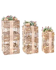 Conjunto de 3 decoraciones de Navidad LED NAKILLA 64/54/42 cm Regalos de Navidad Marrón_1179663