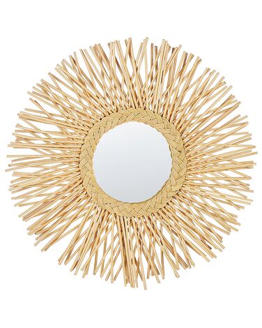 Miroir Mural Rond En Rotin Tissé Main 28cm - Cadre Beige, Miroir 18cm - Décoration Bohème Pour Salon, Chambre, Salle De Bain - 7