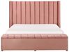 Zamatová posteľ s úložným priestorom 160 x 200 cm ružová NOYERS_783337