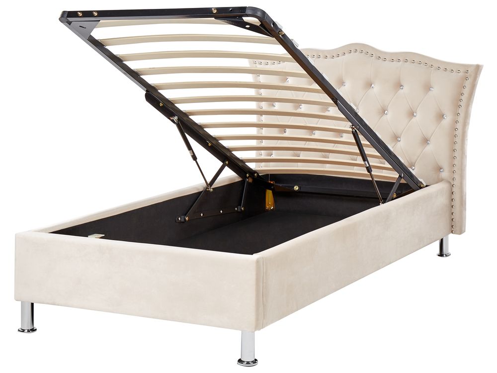 Ottoman Bed METZ Velvet Beige 90 x 200 cm (EU Single)