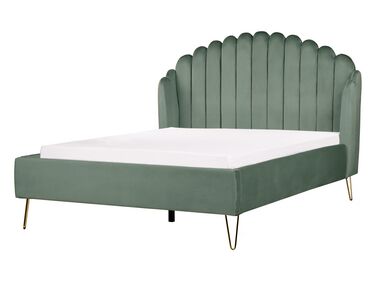 Zamatová posteľ 140 x 200 cm zelená AMBILLOU