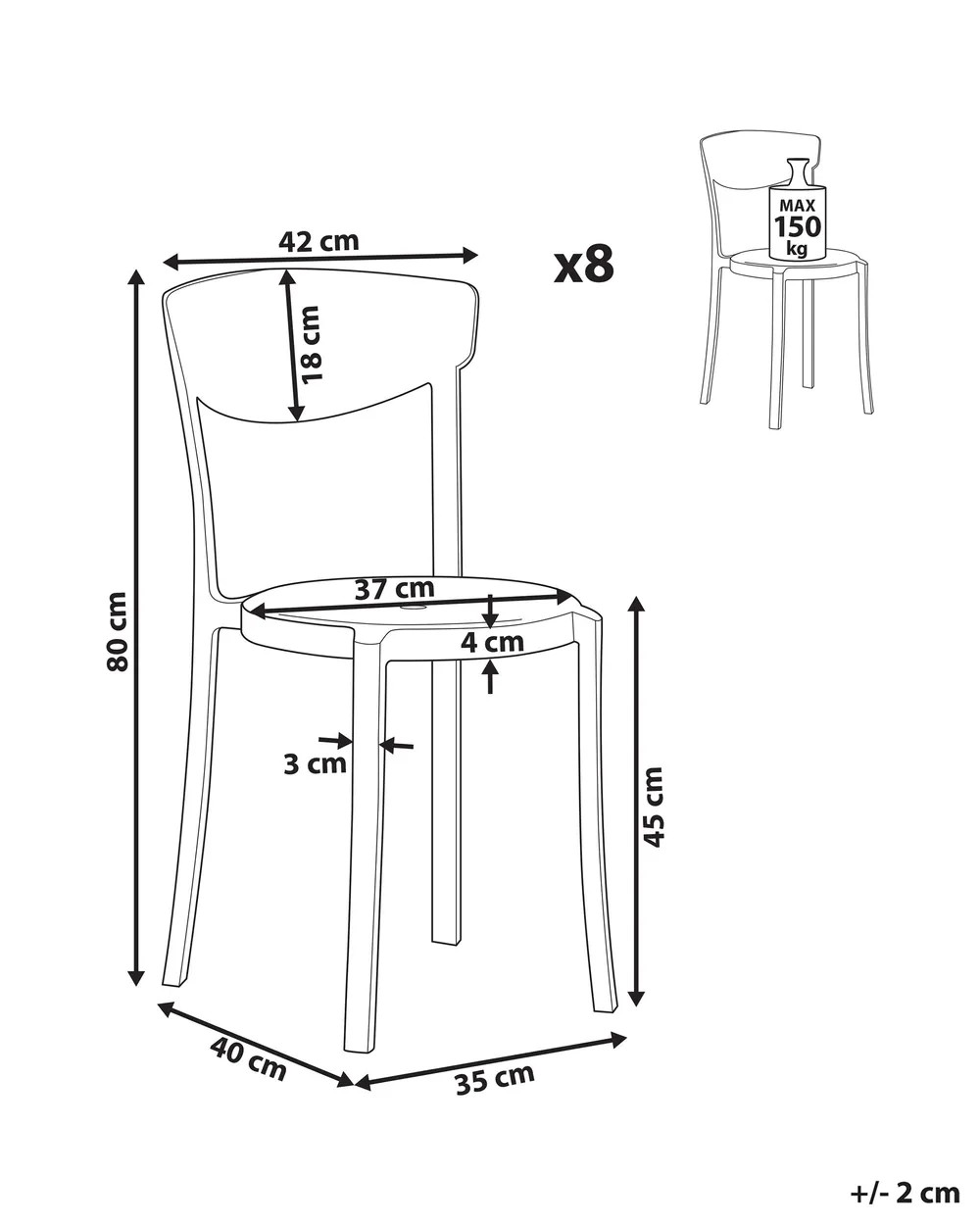 Set di 8 sedie da pranzo VIESTE Grigio scuro_861709