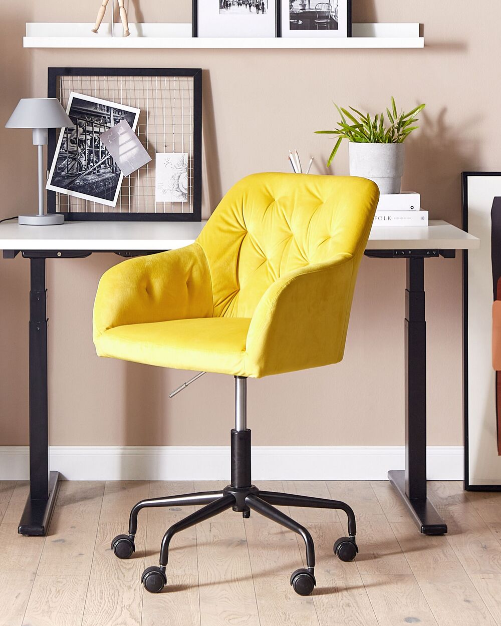 Desk Chair Velvet Yellow ANTARES Beliani